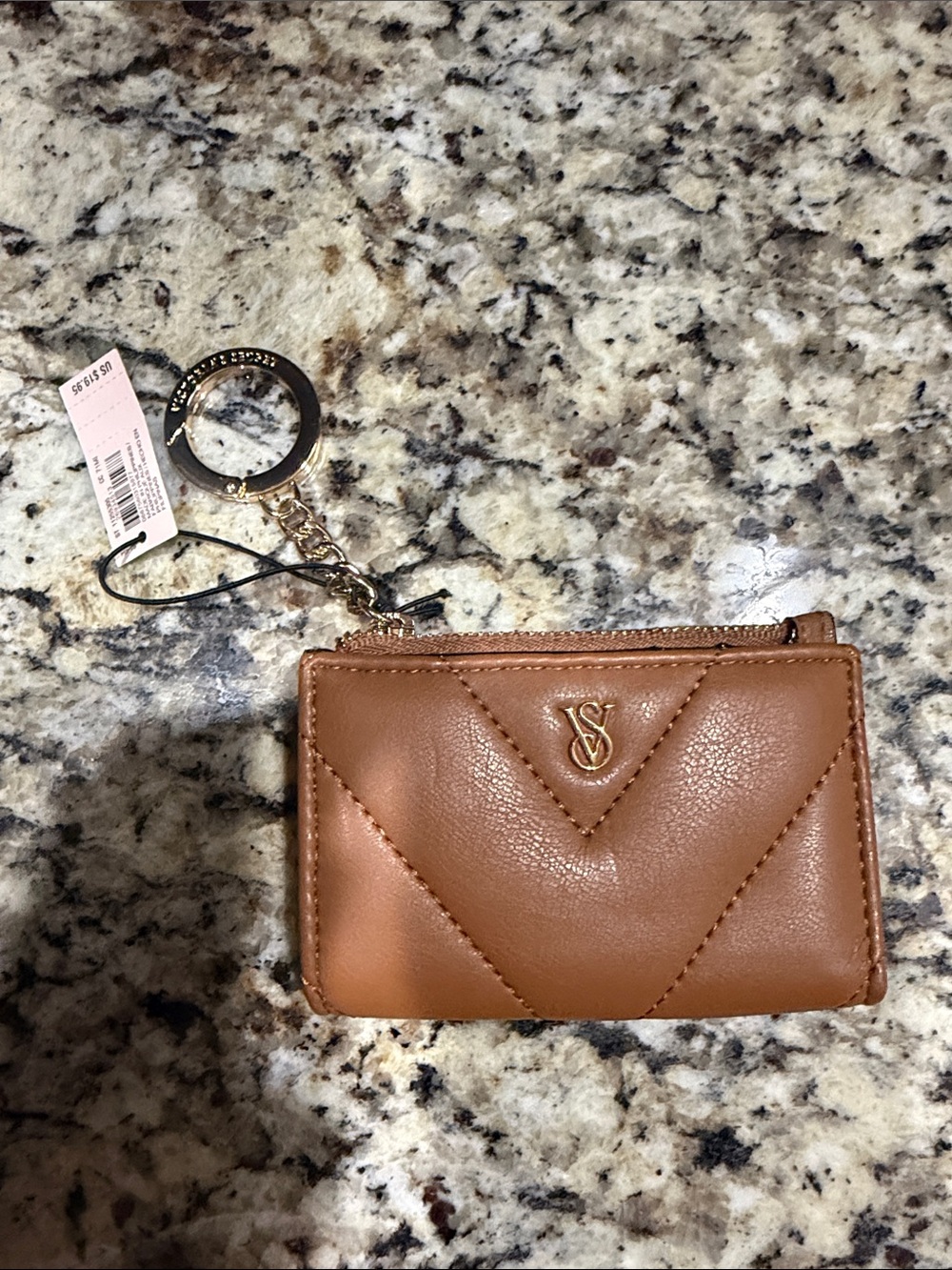 Victoria's Secret Tan Quilted Card Case Keyring NEW